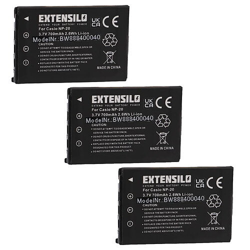 Vhbw EXTENSILO 3x Batteries compatible avec Easypix W510 appareil photo étanche appareil photo, reflex numérique (700mAh, 3,7V, Li-ion)