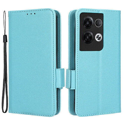 Etui en PU texture litchi, fermoir magnétique avec support et sangle pour Oppo Reno8 Pro + 5G/Reno8 Pro 5G (Global Version) - bleu clair