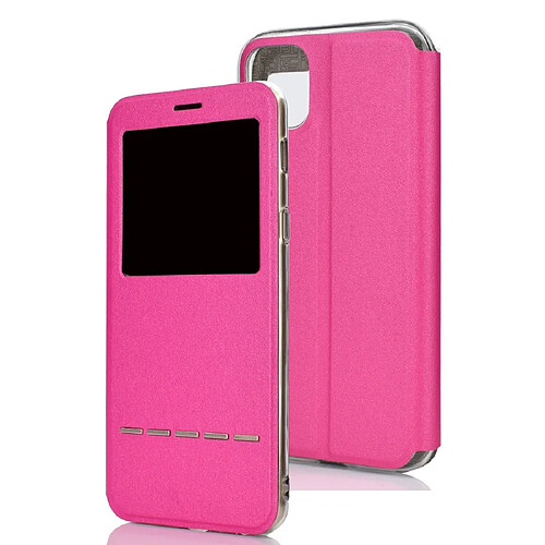 Wewoo Coque Pour iPhone 11 Pro Texture mate Support horizontal téléphone mobile Étui Fenêtre avec identification de l'appelant et bouton en métal Faites coulisser déverrouiller Magenta