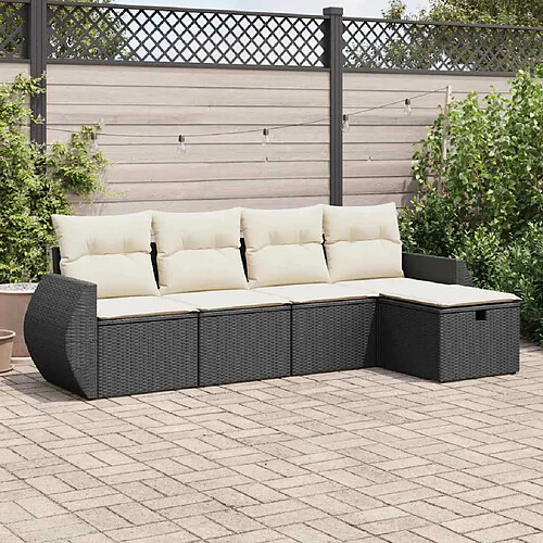 vidaXL Salon de jardin 5 pcs avec coussins noir résine tressée