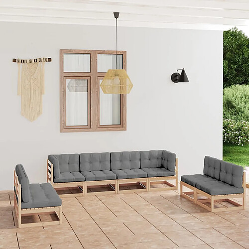 vidaXL Salon de jardin 8 pcs avec coussins Bois de pin massif