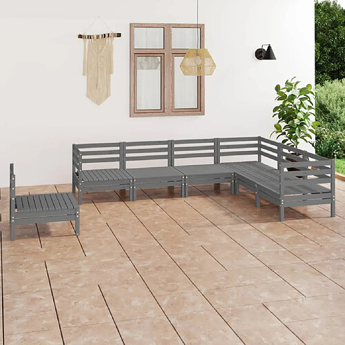 vidaXL Salon de jardin 7 pcs Bois de pin massif Gris