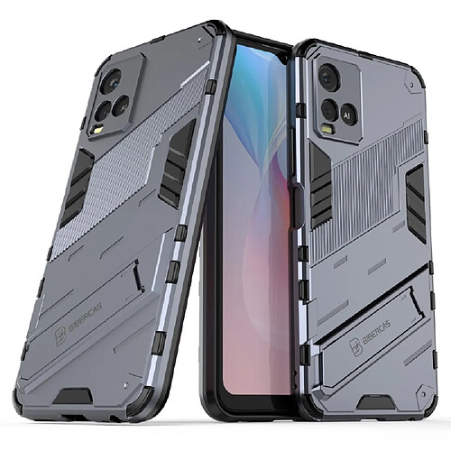 Coque en TPU antichoc à double couche avec béquille bleu foncé pour votre Vivo Y21