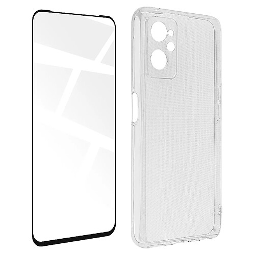 Avizar Coque Realme 9i, Oppo A76 et A96 Silicone Souple Film Verre Trempé 9H noir