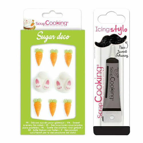 Scrapcooking Décors sucrés lapin et carotte + Stylo de glaçage noir