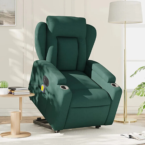 vidaXL Fauteuil inclinable de massage électrique Vert foncé Tissu