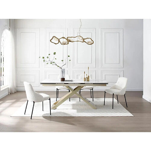 Vente-Unique Table à manger extensible 6 à 10 personnes en céramique, verre trempé et métal - Effet marbre blanc et Doré - XERENA de Maison Céphy