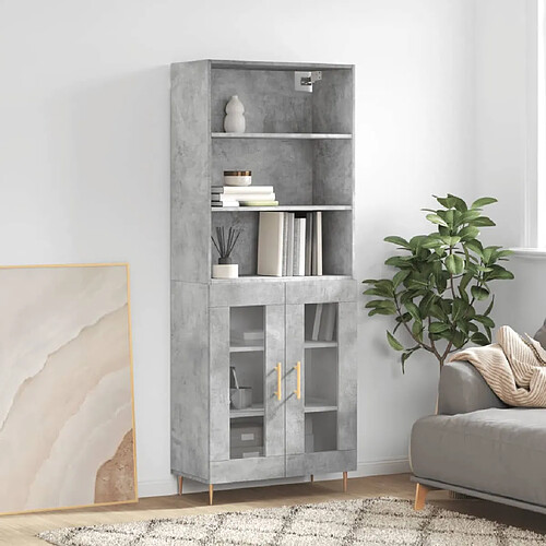 vidaXL Buffet haut Gris béton 69,5x34x180 cm Bois d'ingénierie