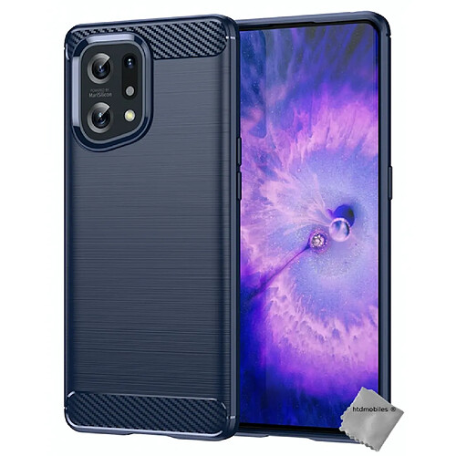 Htdmobiles Coque silicone gel carbone pour Oppo Find X5 5G + film ecran - BLEU FONCE