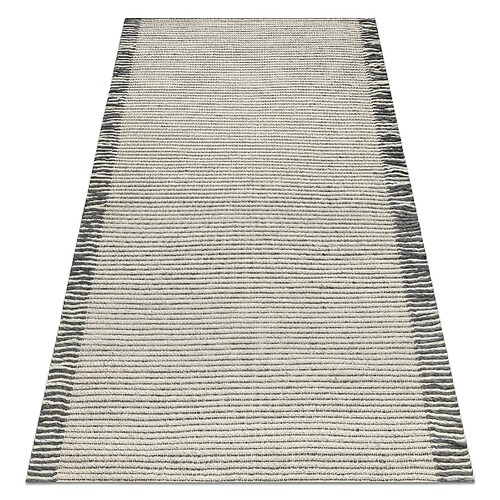 RUGSX Tapis en laine TAHAR 99003F crème gris - TISSÉ MAIN Lignes, franges 90x150 cm