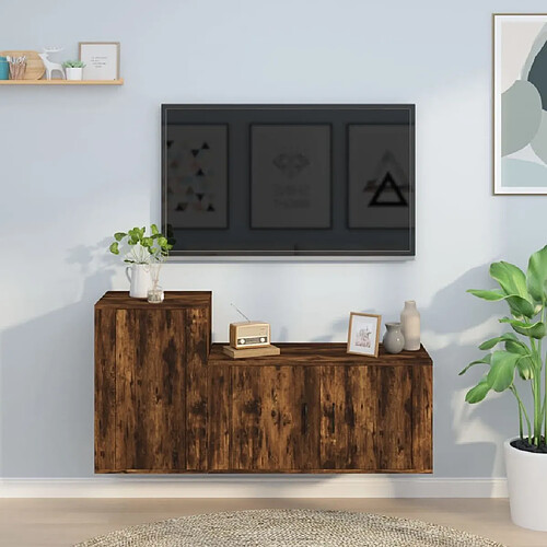 Maison Chic Ensemble de meubles TV 2 pcs pour salon - Chêne fumé Bois d'ingénierie -MN70279