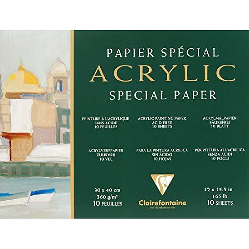 CLAIREFONTAINE Bloc Papier Acrylique - 10 Feuilles Blanc