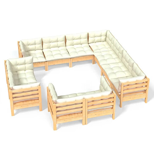 Maison Chic Salon de jardin 11 pcs avec coussins | Ensemble de Table et chaises | Mobilier d'Extérieur crème Bois de pin solide -GKD37915