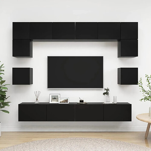 vidaXL Ensemble de meuble TV 8 pcs Noir Bois d'ingénierie