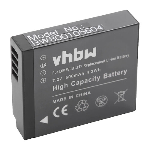 Batterie vhbw 600mAh (7.2V) avec puce pour appareil photo Panasonic Lumix DMC-GM1, DMC-GM1KS remplace DMW-BLH7, DMW-BLH7E, DMW-BLH7PP.