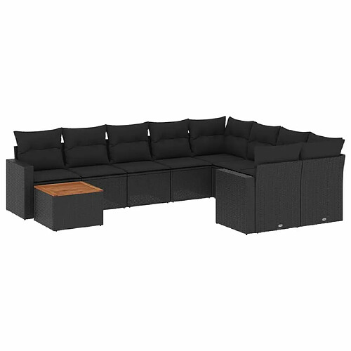 Maison Chic Salon de jardin 10 pcs avec coussins | Ensemble de Table et chaises | Mobilier d'Extérieur noir résine tressée -GKD51591