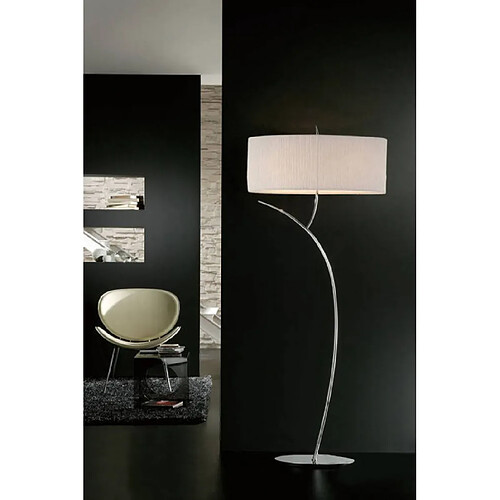 Luminaire Center Lampadaire Eve 2 Ampoules E27, chrome poli avec Abat jour blanc ovale