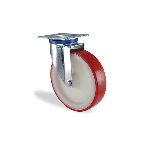 Roulette pivotante polyuréthane rouge diamètre 200mm charge 400kg