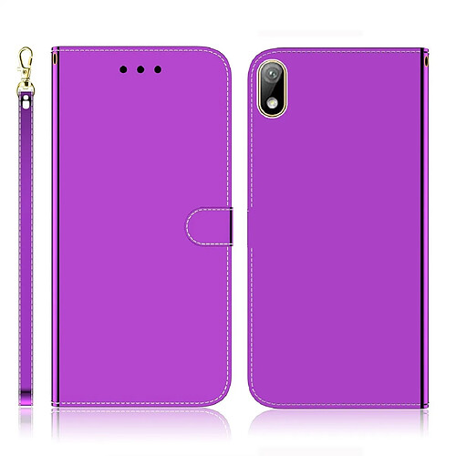 Wewoo Housse Coque Pour Huawei Y5 2019 / Honor 8s imité miroir surface horizontale Flip étui en cuir avec support et fentes cartes et portefeuille et lanière violet