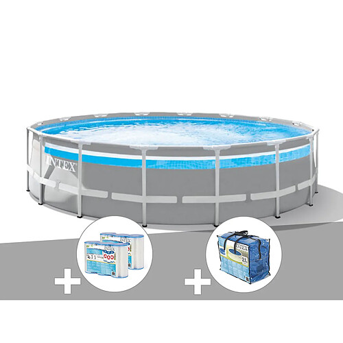 Kit piscine tubulaire Intex Prism Frame Clearview ronde 4,88 x 1,22 m + Bâche à bulles + 6 cartouches de filtration