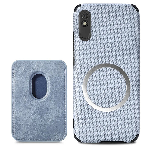 Coque en TPU + PU Anti-rayures, anti-choc, texture fibre de carbone avec porte-carte, bleu pour votre Xiaomi Redmi 9A