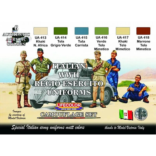 Lifecolor Peintures Italian Wwii Regio Esercito Uniforms Colours 6x 22ml Acrylic Colours