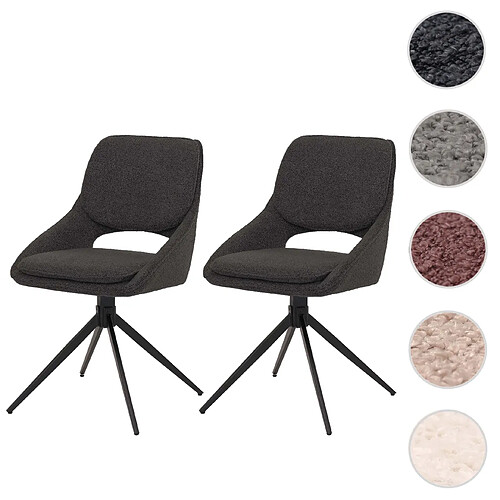 Mendler Lot de 2 chaises de salle à manger HWC-N73, chaise de cuisine, pivotante Auto-Return, tissu/textile Boucle (540g/m²) Öko-Tex ~ gris foncé