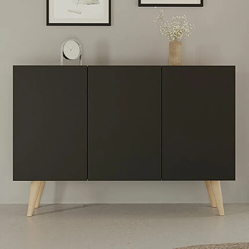 Mes Buffet 3 portes 120x39,9x95,5 cm noir et naturel - CISKO