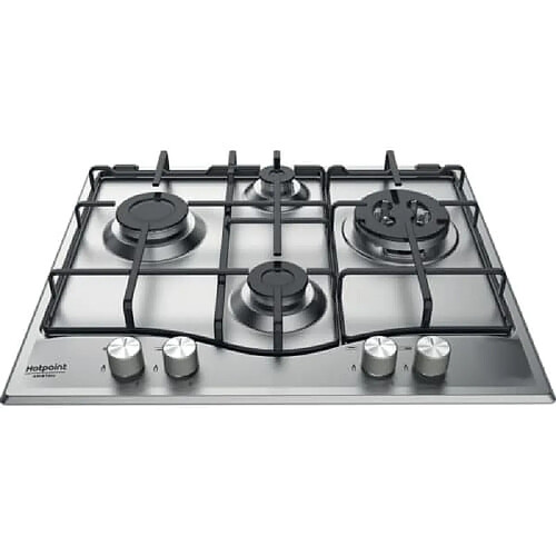 Hotpoint PCN 642 T/AS/HA Table de Cuisson 2600W 4 Brûleurs Grille Vitrée Contrôle des Boutons Soupape de Sécurité Argent