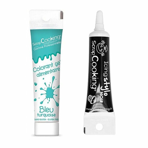 Scrapcooking Gel colorant alimentaire bleu turquoise 20 g + Stylo glaçage noir