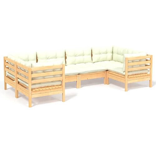 Maison Chic Salon de jardin 6 pcs + coussins - Mobilier/Meubles de jardin - Table et chaises d'extérieur crème Bois de pin -MN23702