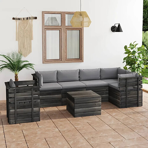 vidaXL Salon palette de jardin 7 pcs avec coussins Bois de pin massif