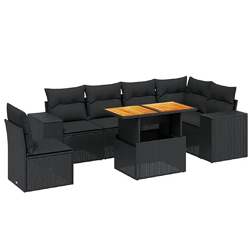 Maison Chic Ensemble Tables et chaises d'extérieur 7pcs avec coussins,Salon de jardin noir résine tressée -GKD174626