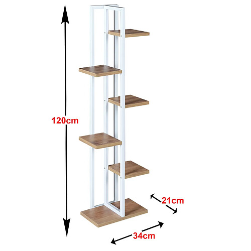 Helloshop26 Support de plantes à 5 niveaux 120 x 34 x 21 cm effet noyer / blanc 03_0007697