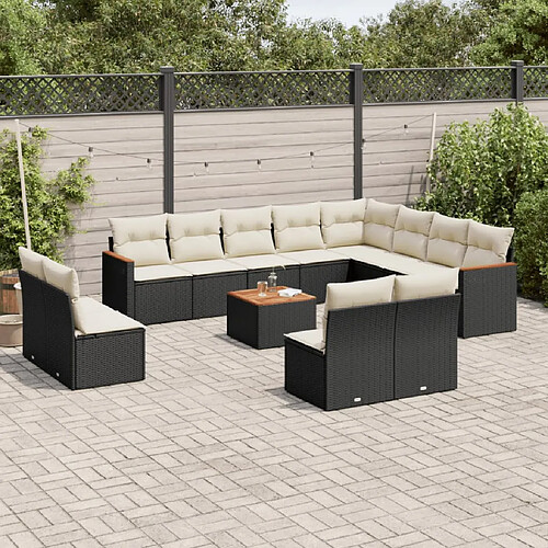 vidaXL Salon de jardin avec coussins 13 pcs noir résine tressée