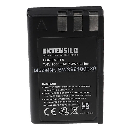 Vhbw EXTENSILO Batterie compatible avec Nikon D40 SLR, D40x DSLR, D60 DSLR, D3000, D5000 appareil photo, reflex numérique (1000mAh, 7,4V, Li-ion)