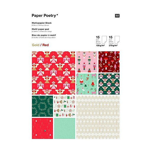 Rico Bloc de papier à motifs - 30 feuilles Christmas