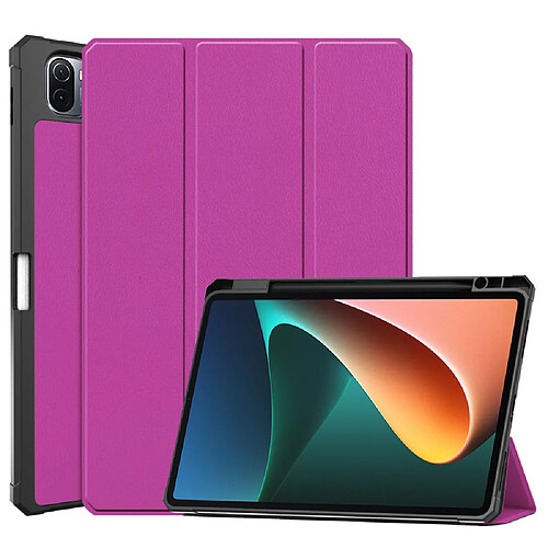 Etui en PU porte-crayon avec support à trois volets violet pour votre Xiaomi Pad 5