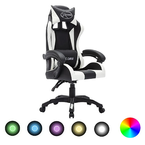 vidaXL Fauteuil de jeux vidéo avec LED RVB Blanc et noir Similicuir