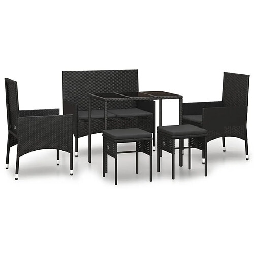 Maison Chic Salon de jardin 6 pcs + coussins - Mobilier/Meubles de jardin - Table et chaises d'extérieur Noir Résine tressée -MN51297