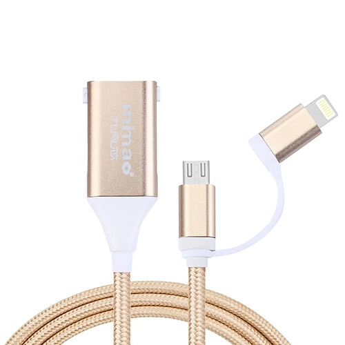 Wewoo Adaptateur or pour iPhone et iPad, Samsung, HTC, Sony, Huawei, Xiaomi 1M Multi-fonctionnelle Mimao Lightning Micro USB vers OTG USB 2.0 câble de synchronisation de données de recharge USB,