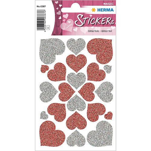 HERMA Sticker MAGIC 'Coeurs rouge et argent', Glittery ()