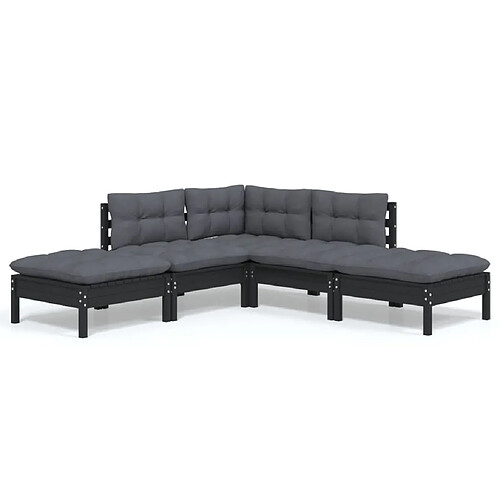 Maison Chic Salon de jardin 5 pcs + coussins - Mobilier/Meubles de jardin - Table et chaises d'extérieur Noir Bois de pin -MN86391