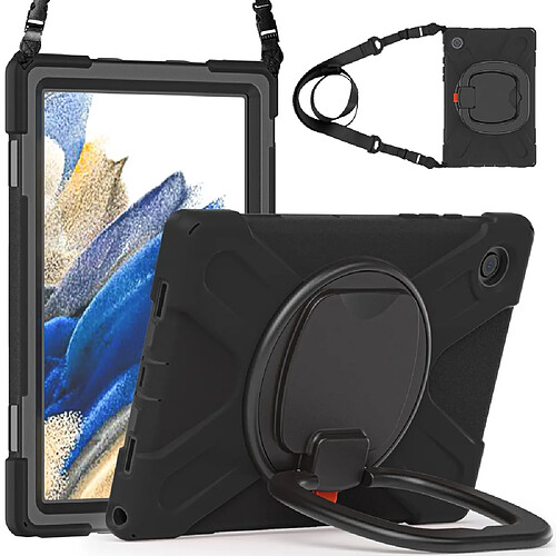 Coque en silicone avec béquille rotative à 360° noir noir pour votre Samsung Galaxy Tab A8 10.5 (2021)