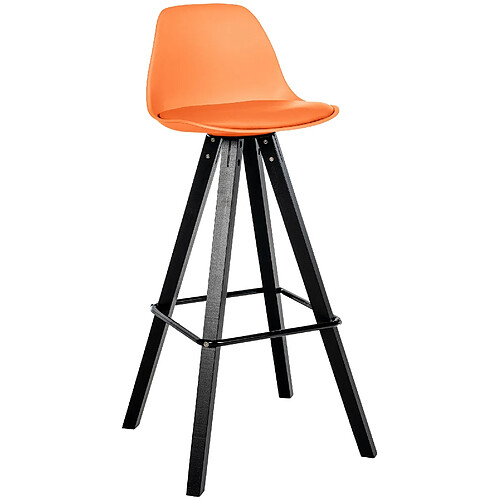 Decoshop26 Tabouret de bar chaise haute x1 repose-pieds style scandinave en plastique et PVC orange structure en bois noir carré 10_0004629