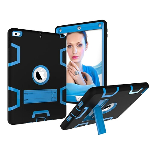 Wewoo Coque Rigide antichoc en silicone de couleur contrastée + PC pour iPad 9,7 pouces 2018/2017 avec support bleu