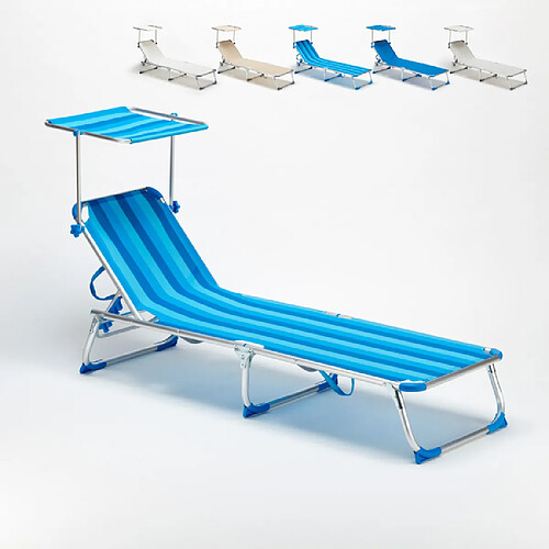 Beach And Garden Design Lit de plage pliant bain de soleil transat piscine portable pare-soleil California, Couleur: Rayures Bleues