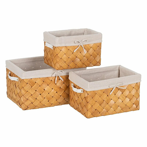 BigBuy Home Set de basket Naturel Bois Tissu 39,5 x 30 x 24 cm (3 Unités)