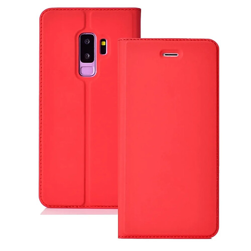 Wewoo Housse Coque Etui en cuir avec carte magnétique pressée ultra-mince pour TPU + PU pour Galaxy S9 +, fente pour et support (Rouge)