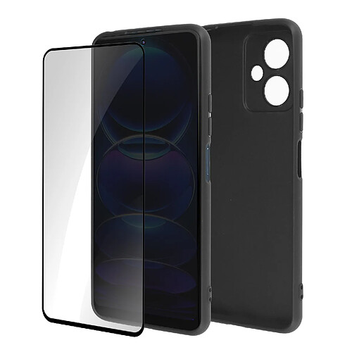 Avizar Coque pour Xiaomi Redmi Note 12 5G Souple Noir et Verre Trempé Noir